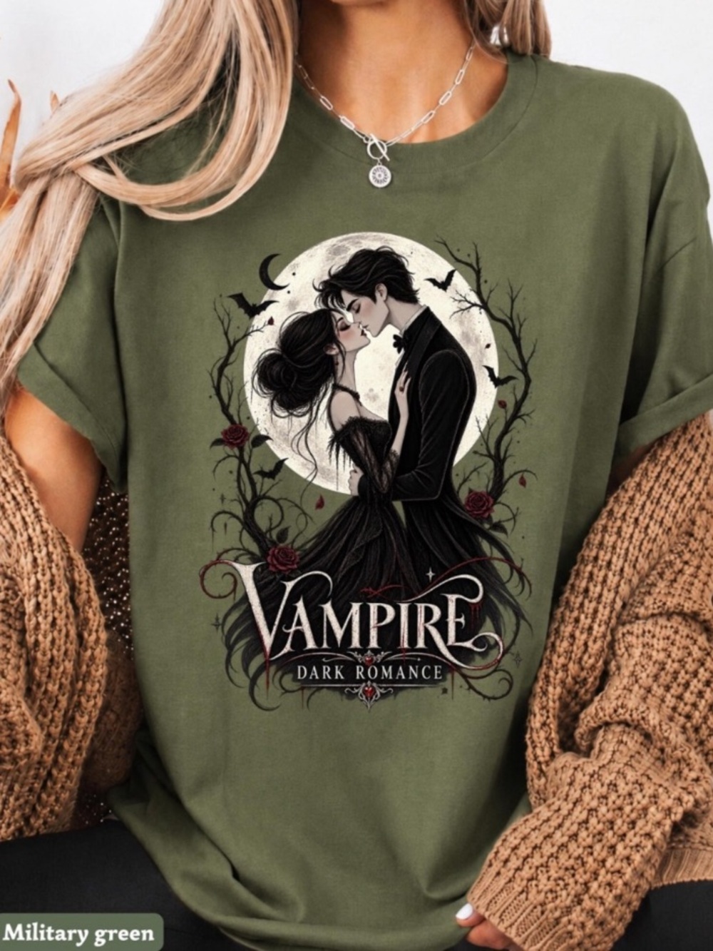 Vampire Dark Romance Graphic Tee, Gildan Green Women’s Couple T-Shirt